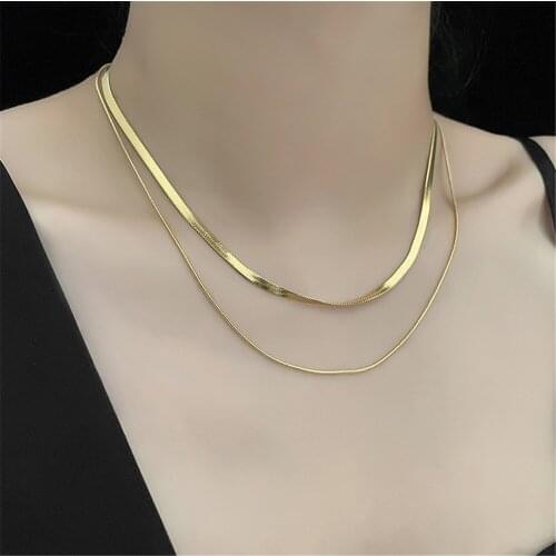 316L Stainless Steel Simple Choker Double Layer Snake Bone Short Necklace Cold Wind Golden Titanium Steel Necklace