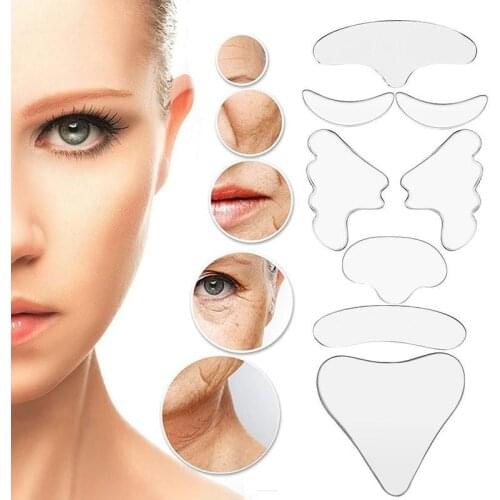8pcs Reusable Silicone Anti Wrinkle Removal Mask Face Forehead Neck Eye Sticker Pad Anti-Aging Skin Lifting Care Patches