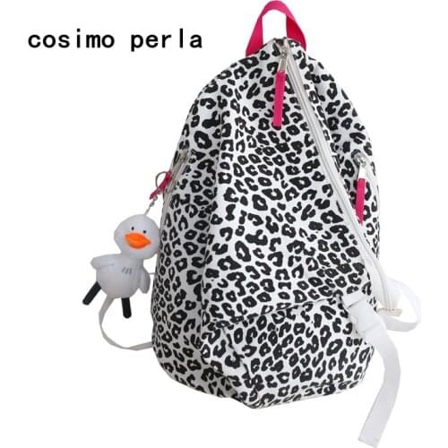 Fashion Women School Backpack Cartoon Leopard Cows Printed Canvas Bagpack Personality Bookbag for Teenage Girls Mochilas Female