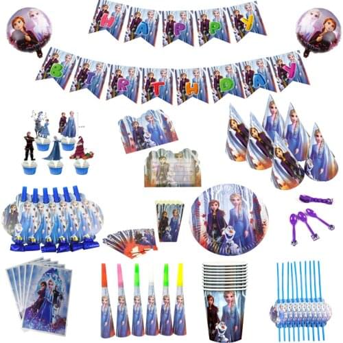 Cartoon Disney Frozen 2 Theme Party Disposable Tableware Paper Cup Plate Tablecloth Girls Birthday Party Decoration Baby Shower