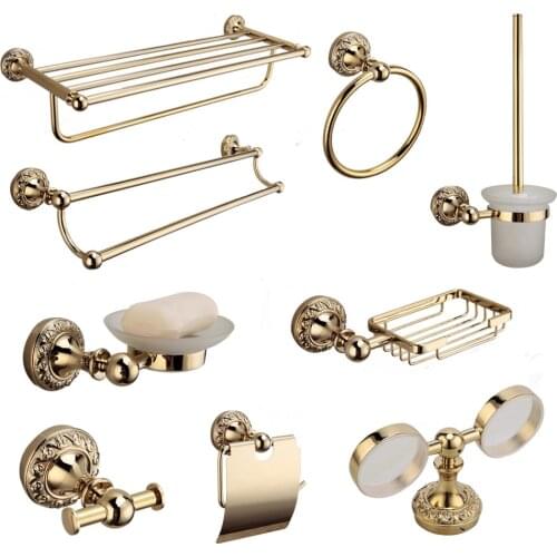 Antique solid brass bathroom hardware set gold polished double towel bar bathroom accessories wall-mounted bathroom products