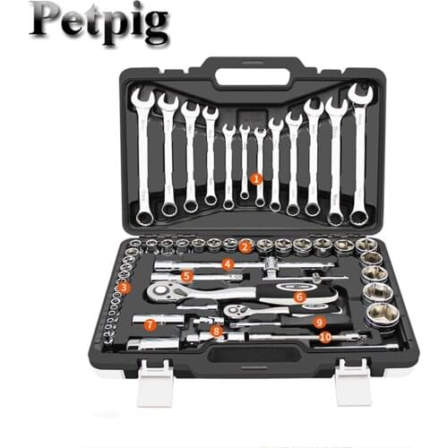 Set of Tools Auto Repair Tools Car Repair Socket Ratchet Universal Wrench Combination Package Mixed Tool Set Hand Tool Kit With