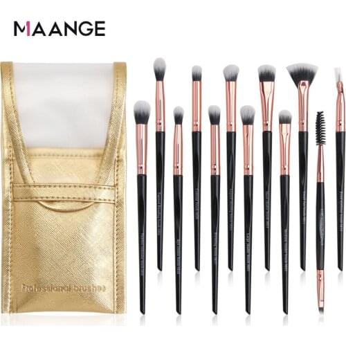 MAANGE 12 Pcs Makeup Brush Set with Bag Eyeshadow Eyebrow Brush PU Leather Travel Storage Holder Cosmetic Case Make Up Tool Hot