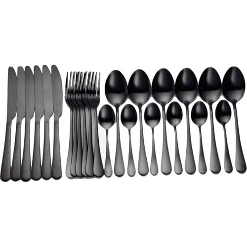 24Pcs/set Tableware Stainless Steel Cutlery Complete Black Fork Spoon Knife Set Dinner Appliance Western Dinnerware Eco-Friendly