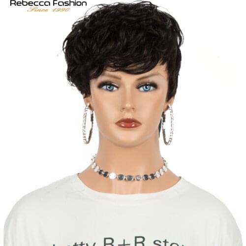 Rebeca Cheap Short Wave Wigs Human Hair Brazilian Remy Hair Glueless Full Machine Made 150% Density Pixie Cut Wigs For Women