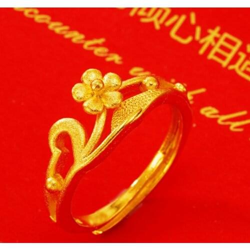 24K Gold Engagement Rings for Women Ethnic Vintage Flower Heart Rings for Women Gold Wedding Rings Fashion Jewelry Wholesale