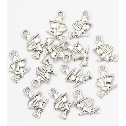 40PCS 10X15mm Picture Color Small Witch Charms Jinx Animal Pendants Handmade Decoration Vintage For DIY Jewelry Making Findings