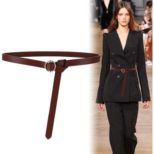 NEW High Quality Fashion Long Waist Strap Belt Genuine Leather Knotted Belts For Women Dress Accessories Soft Cowskin Waistband