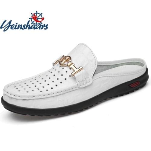 YEINSHAARS Cow Leather Classic Men Outdoor Casual Flats Sandals Fashion Summer Beach Shoes Top Quality Unisex Slippers Size 47
