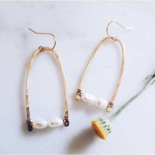 925 Silver Pearls Earrings 14K Gold Filled Jewelry Hammered Earrings Minimalism Oorbellen Brincos Pendientes Boho Earrings