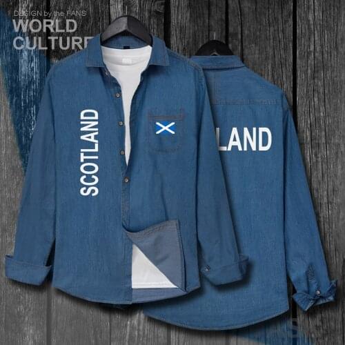 Scotland Alba Scots Scottish Gaelic GB SCT Men Autumn Jeans Shirt Cotton Turn-down Collar Long Sleeve Cowboy Coat Flags Clothes