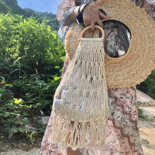 Female Fashion Handbag Large Capacity Solid Color Tassel Beach Top Handle Wild Stylish Long Tote Bag with Inner Pocket