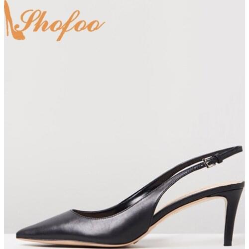 Black Nude Slingbacks Pointed Toe High Stilettos Pumps Woman Thin Heels Large Size 11 16 Buckle For Office Ladies Shoes Mature