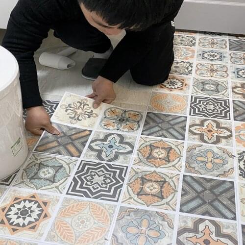 PVC Bathroom Waterproof Floor Tiles Kitchen Floor Tiles Non Slip Wear Resistant Cement Floor Self Adhesive Floor Stickers