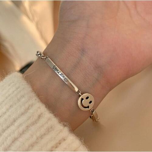 925 Sterling Silver Smiling Face Funny Bracelet Thai Silver Happy Expression Bracelet For Women Best Friend Gift S-B376