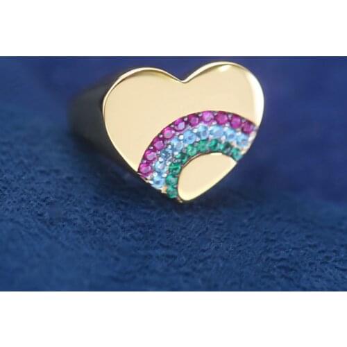 SLJELY Fashion S925 Sterling Silver Yellow Gold Color Rainbow Love Heart Ring Women July New Roma Series Fine Brand Jewelry Gift
