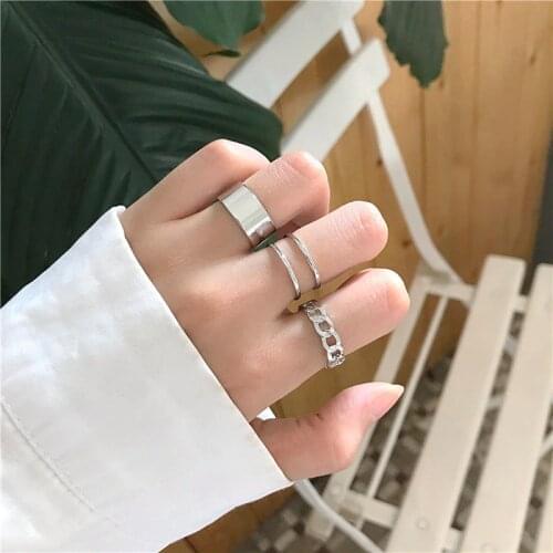 2020 Trendy Hip-hop Punk Style Ring for Women Silver colour Double-layer Hollow Open Rings Three-piece Set Fashion Jewelry Gift