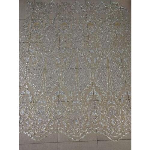 Gold edge silver glitter African Lace Fabric Nigerian Tulle French Fabric High Quality glued glitter sequins Lace Fabric YG-714