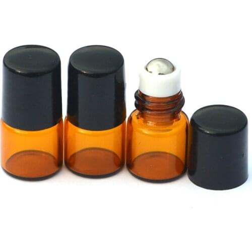 1pcs Hot Mini 1ml Roll Amber Glass Bottle with Stainless Steel Roller Small Essential Oil Roll-on Refillable Sample Bottle