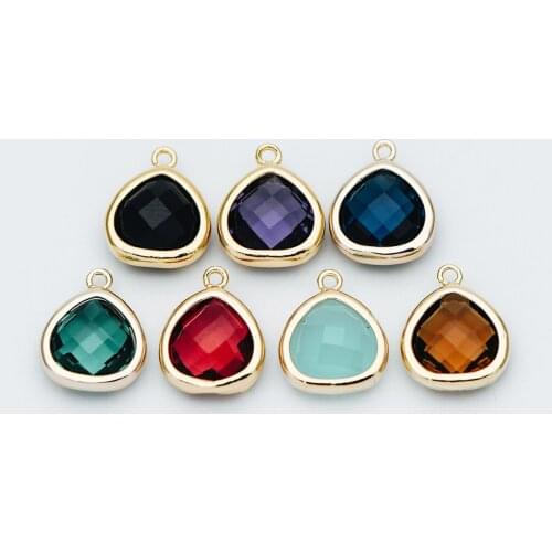 10pcs Gold Framed Crystal Charms 13x10mm, Gold tone Brass Pendants (GB-611)