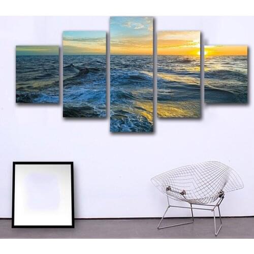 2017 Wall Art Canvas Painting Oil Painting 5pcs/set Blue Cloud Horizon Ocean Sea Sunset Wave Print Room Decor Picture Canvas