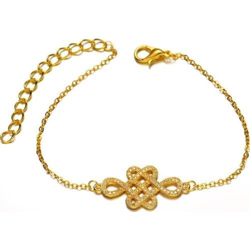 2017 New Design Gold Zircon Chinese Knot Connectors Micro Pave Three Colors Chain Jewelry Bracelets