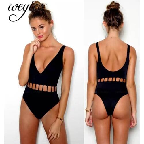 2020 Women One Piece Sexy Swimsuit Bandage Brazilian Monokini Bathing Suit Beachwear Swimming Suit Deep V Padded Swimwear
