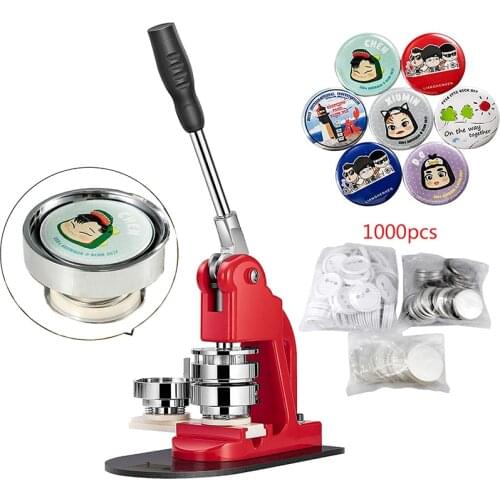 2021 New Button Badge Maker Machine with 1000 Sets Circle Button Parts Punch Press Machine for DIY Badges 37mm