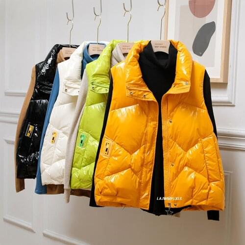 2021 New Autumn Winter Glossy 90% White Duck Down Jacket Women Ultra Light Warm Waistcoat Down Vest Female Sleeveless Coat Vest