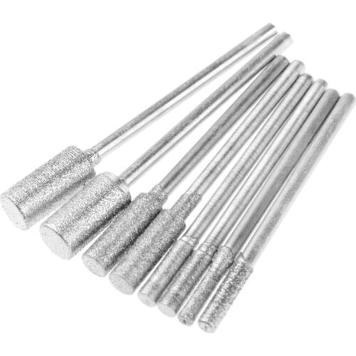 8pcs/set Diamond Mounted Point Cutting Grinding Head Bit 2.35mm Shank Jade Stone Carving Polish Dremel Rotary Tool 2.5/3/4/6mm