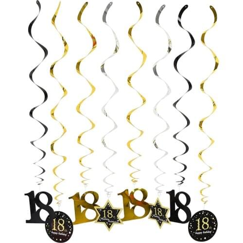 8pcs/set Hanging Swirls Ceiling Decor Happy Birthday Swirl Banners for 18 21 30 40 50 60 Birthday Anniversary Party Decorations