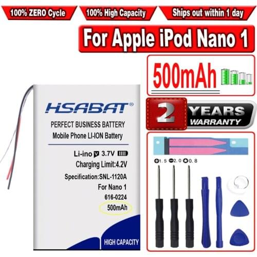 HSABAT 500mAh 616-0223 616-0224 Battery for Apple iPod Nano1 Nano 1st Generation 1 Gen Nano 1 A1137 4gb 2gb 1gb