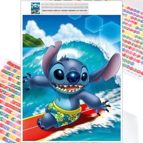 Diamond Painting Embroidery Kit Disney Stitch Mosaic Animal Surfing 5D DIY Full Square Round Christmas Mural Home Decoration