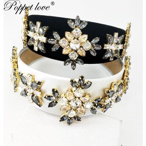 White Crystal wide hoops for hair unusual different size pearls happy four-Leaves Heart headbands black smooth headdress