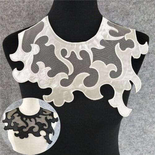 White/Back Guipure Flower Lace Fabric Tulle Mesh Embroidery Lace Neckline DIY Clothing Applique Trim Lace Collar Sewing Supplies