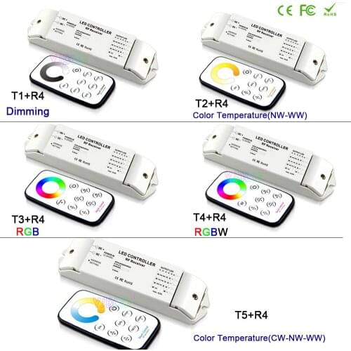 Bincolor led dimming/CCT/RGB/RGBW/CW CCT led dimmer Receiver controller+RF wireless remote for LED Strip Light lamp,DC12V-24V