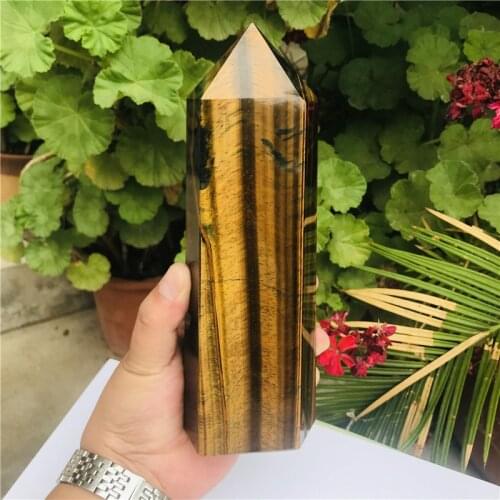 Big size Natural Tiger Eye Stone Obelisk Quartz Crystal Wand Point Healing