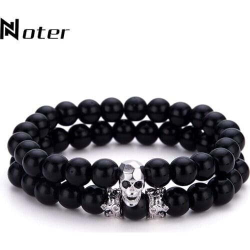 Noter 2pcs/set Skull Bracelet Homme Luxury Crown Braslet Charm 4 Colors Couple Braslet For Men Jewelry Accessories Pulseras