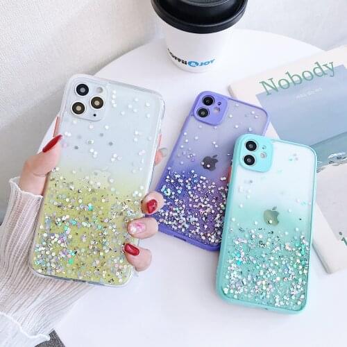 Transparent Gradient Phone Case for iPhone 12 11 Pro Max XR XS 7 8 Plus Mini SE 2020 Fashion Glitter Epoxy Shockproof Back Cover