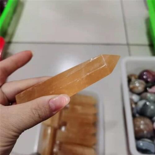 Hot cakes yellow calcite wand point reiki healing quartz crystal tower spiritual spar obelisk meditation wicca gemstone