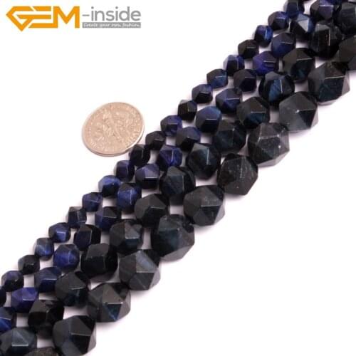 Gem-inside Faceted Beads Of Cambay Dyed Lapis Lazuli Blue Tiger Eyes Beads For Jewelry Making Necklace 6-12mm 15inches DIY