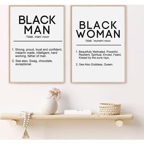 Canvas Painting Black Woman and Man Definition Quote Posters Prints Bedroom Melanin Wall Art Black Beauty Home Decor No Frame