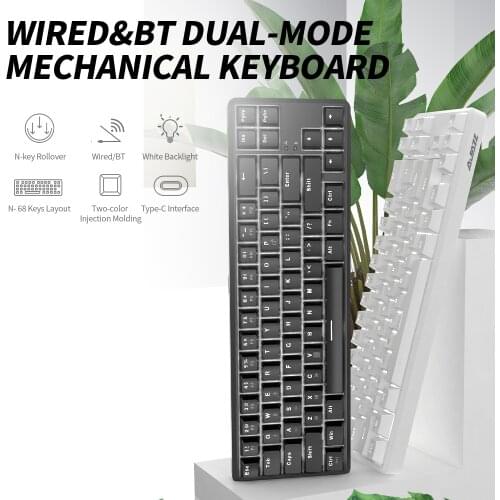 Ajazz K680T BT Wireless Dual-mode Mechanical Keyboard 68 Keys Compact White Backlight Mechanical Gamer Keyboard Red/Blue Switch