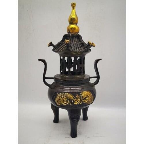 Old ornament collection Chinese copper Red copper gilding Buddha dragon Incense Burners