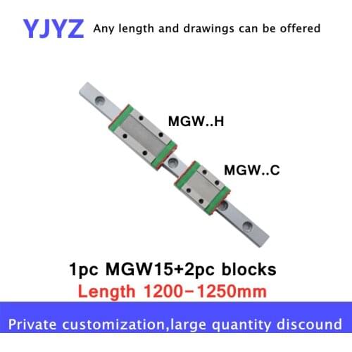 MGW15 linear guide railes MGW15 length: 1200mm 1250mm + 2 pcs MGW15C/15H slider block for CNC equipment