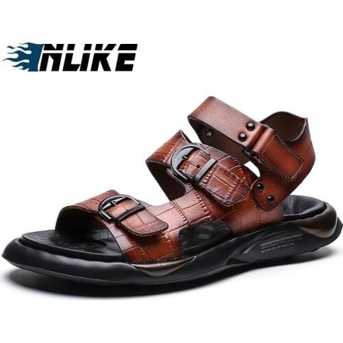 Men Sandals Genuine Leather Summer Sandals Men Breathable Flat Sandals Men Shoes