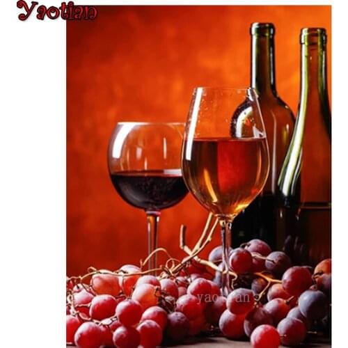 5D Diamond Painting Kit Diamond Embroidery Kitchen Red Wine Grapes Full Square Round Drill Beaded DIY Rhinestone Art Decor New
