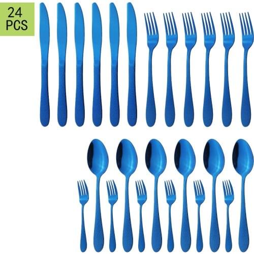 Dinnerware Blue Kitchen Home Tableware Cutlery Set Stainless Steel Cutlery Set Knives Dessert Fork Spoons Western Dropshipping