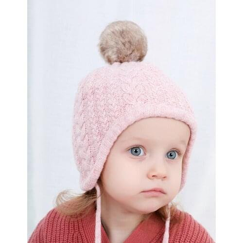 New Cotton Velvet Baby Girls Hat Infant Caps Ball Cashmere Knitted Earmuffs Hat Autumn Winter Turban Headwear Hair Accessories
