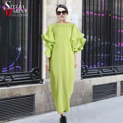 * New Plus Size Woman Solid Green White Summer Butterfly Sleeve Straight Midi Dress Girls Stylish Party Dress Robe Femme MJ302-1